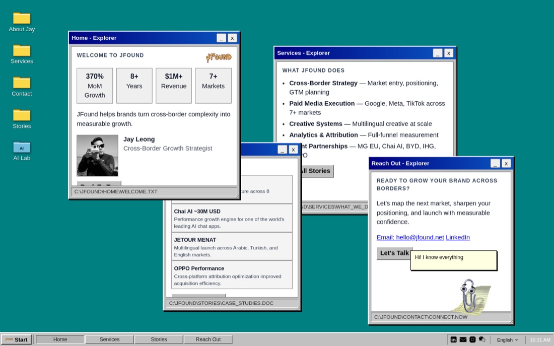 JFound Win98 desktop site screenshot