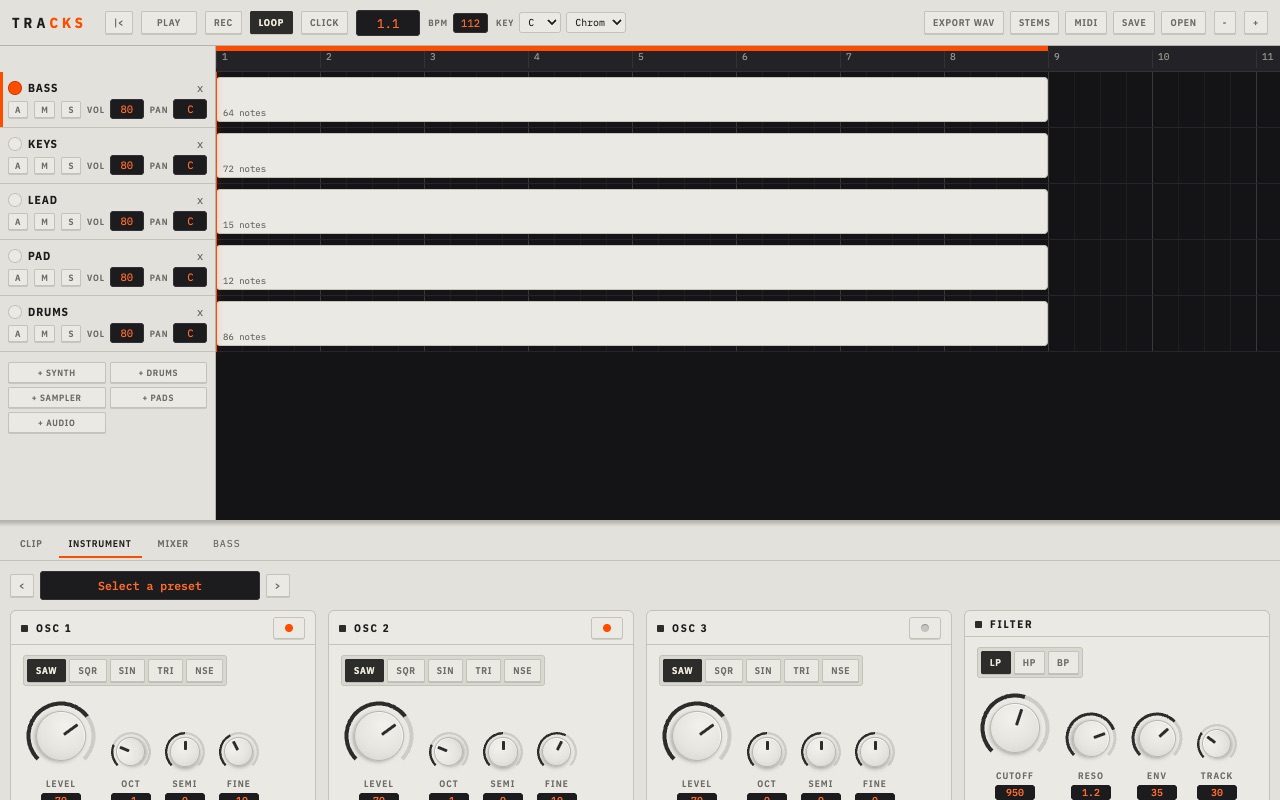 Tracks browser DAW screenshot